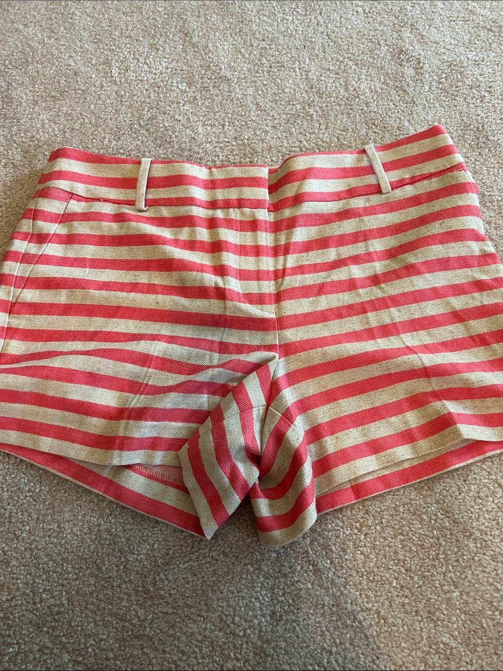 LOFT Coral and Tan Striped Rayon/Linen Shorts